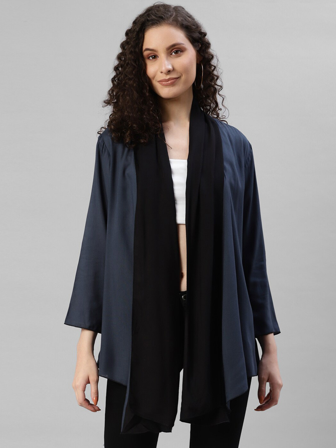

DEEBACO High-Low Longline Open Front Shrug, Grey