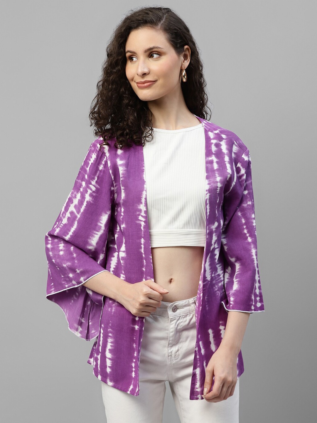 

DEEBACO Tie & Dyed Longline Open Front Shrug, Lavender