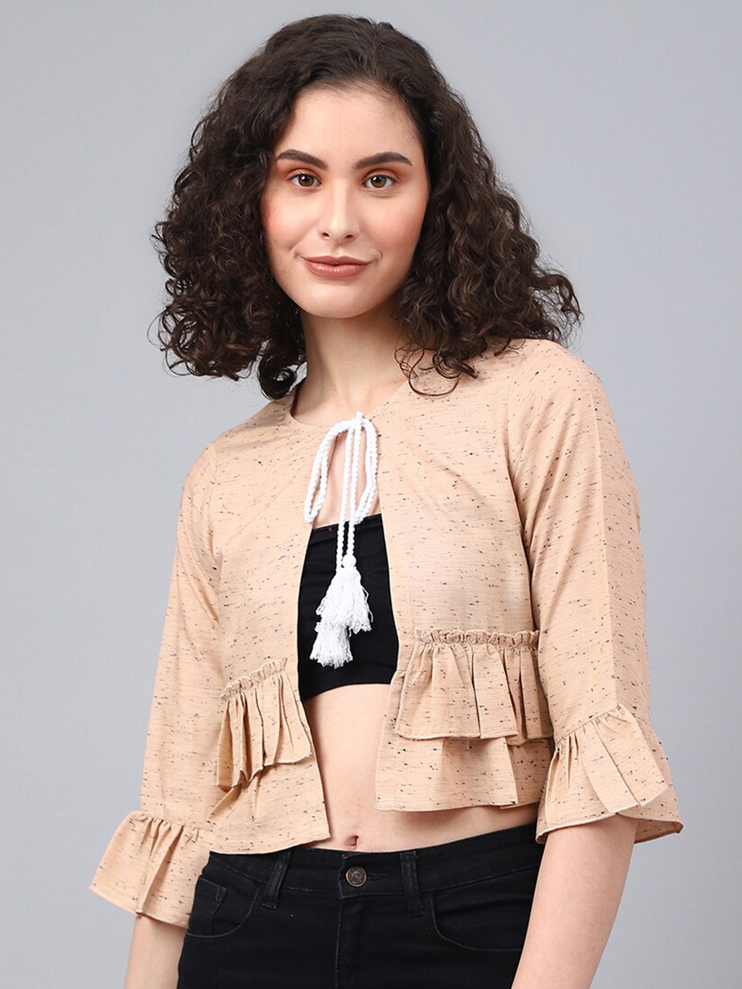 

DEEBACO Printed Crop Shrug, Beige