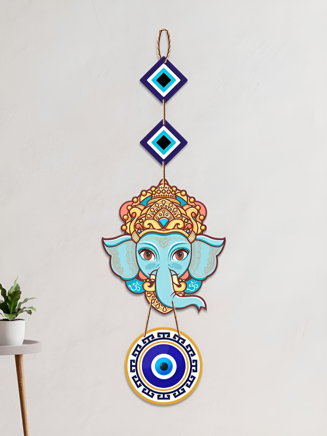 

ArtVibes Blue & Yellow Ganesha Shaped Wall Hanging