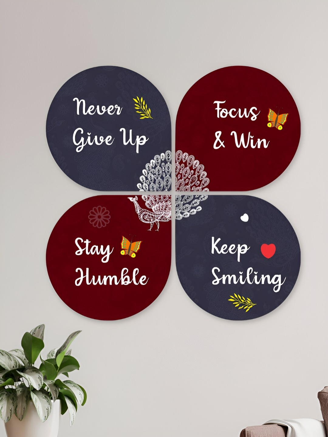 

ArtVibes Red & Purple 4 Pieces Motivational Quote Wooden Hanging Wall Art