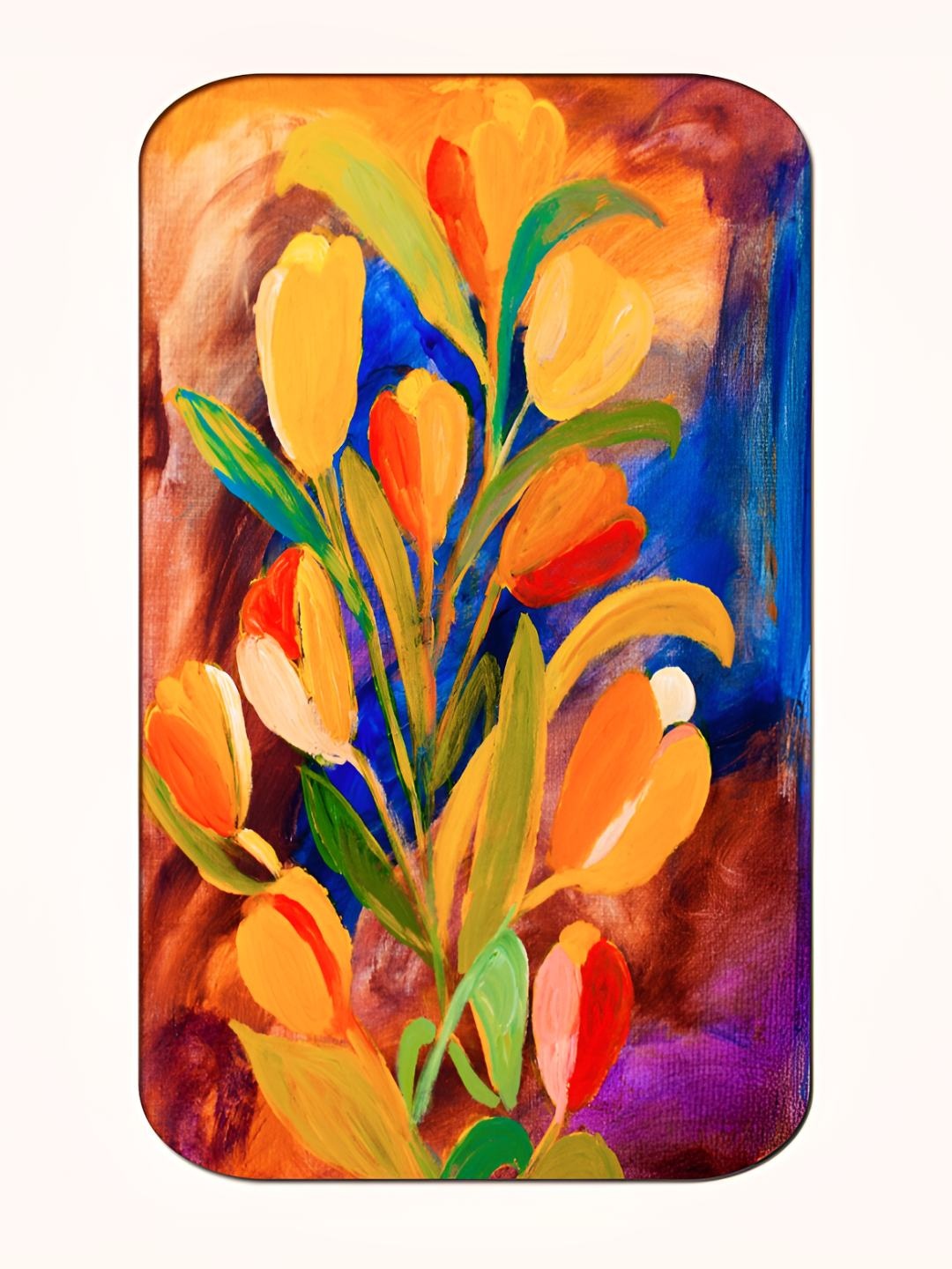 

Casperme Orange & Blue Floral Wooded Framed Painting Wall Art