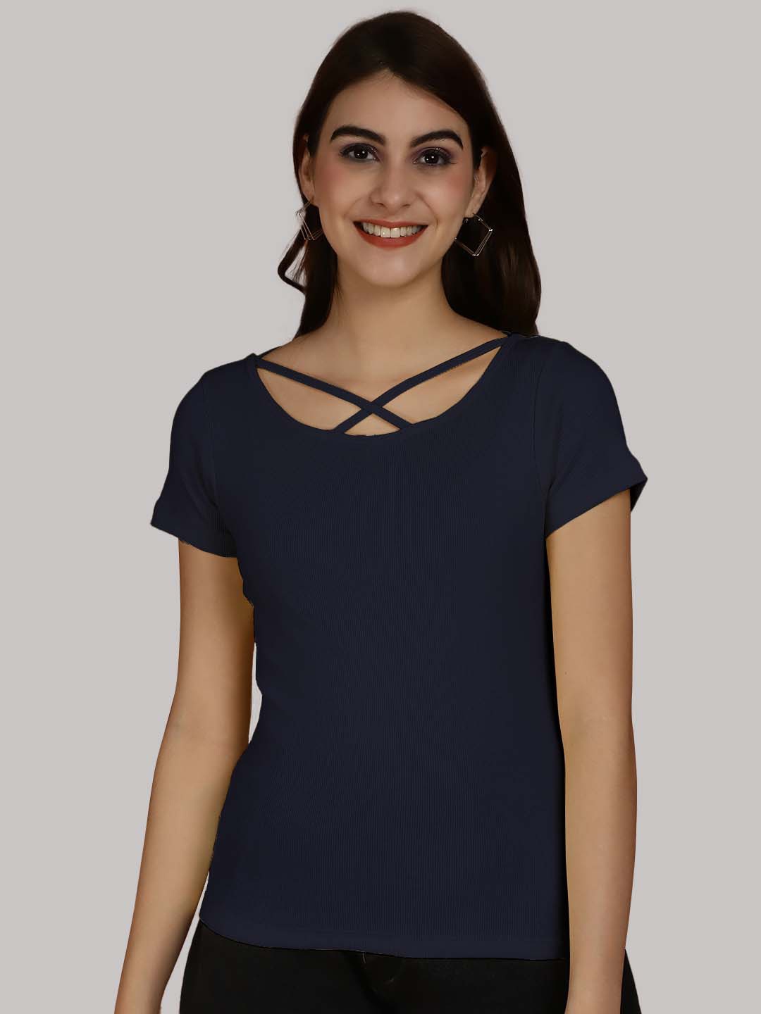 

Friskers Ribbed Bio Wash Pure Cotton T-Shirt, Navy blue