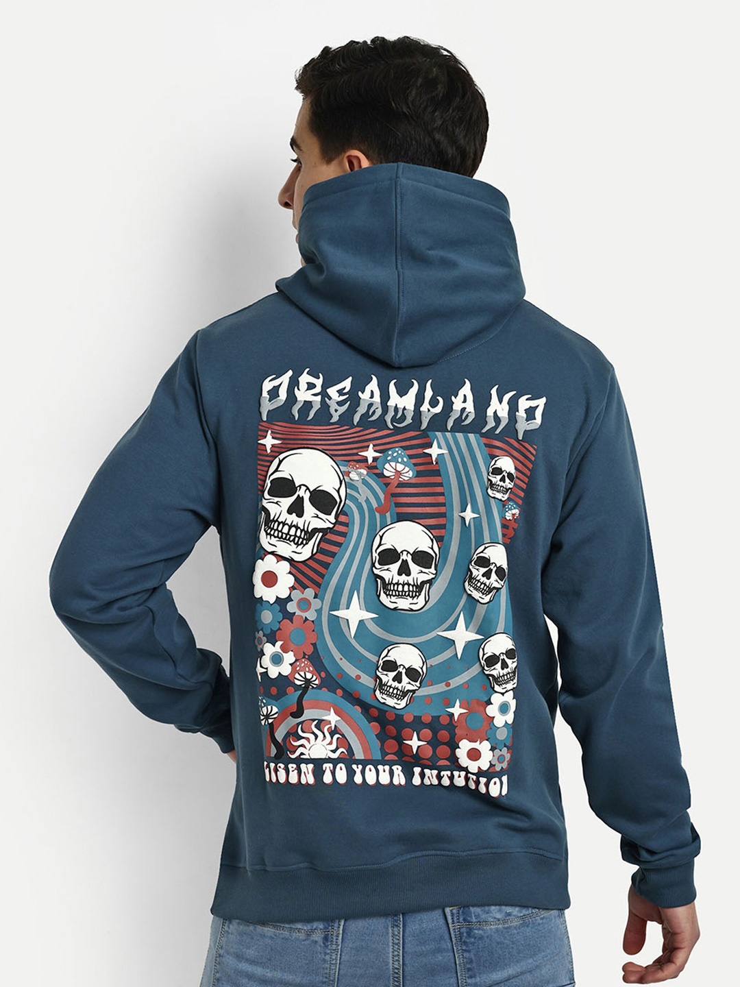 

REPRISE Men Blue Printed Hooded Sweatshirt