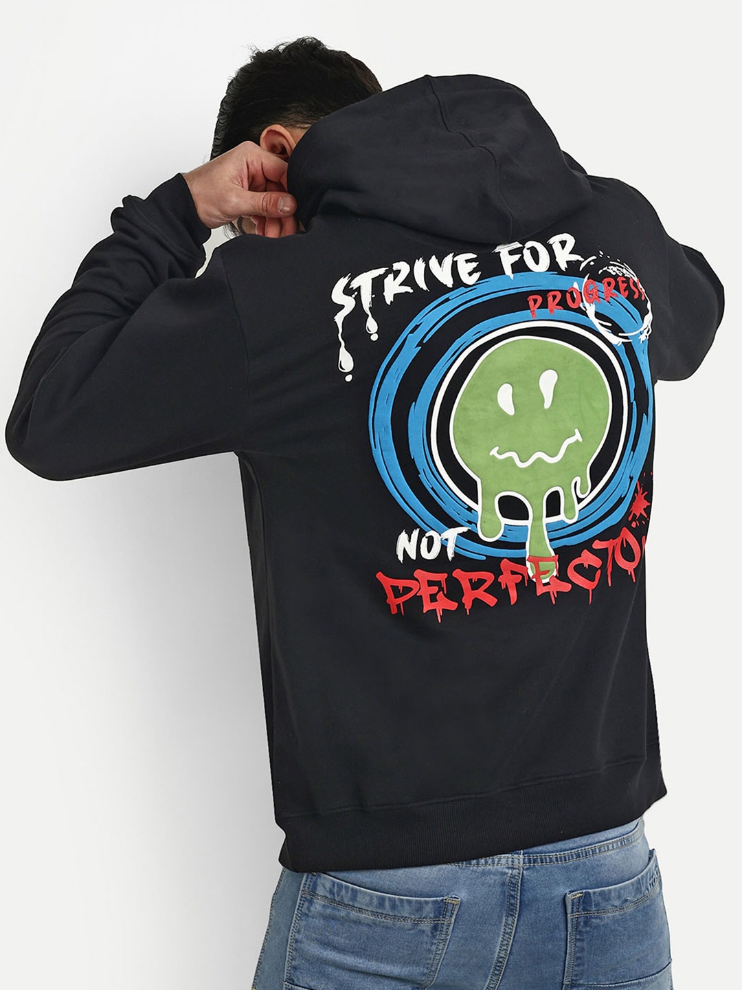 

REPRISE Men Black Printed Hooded Sweatshirt