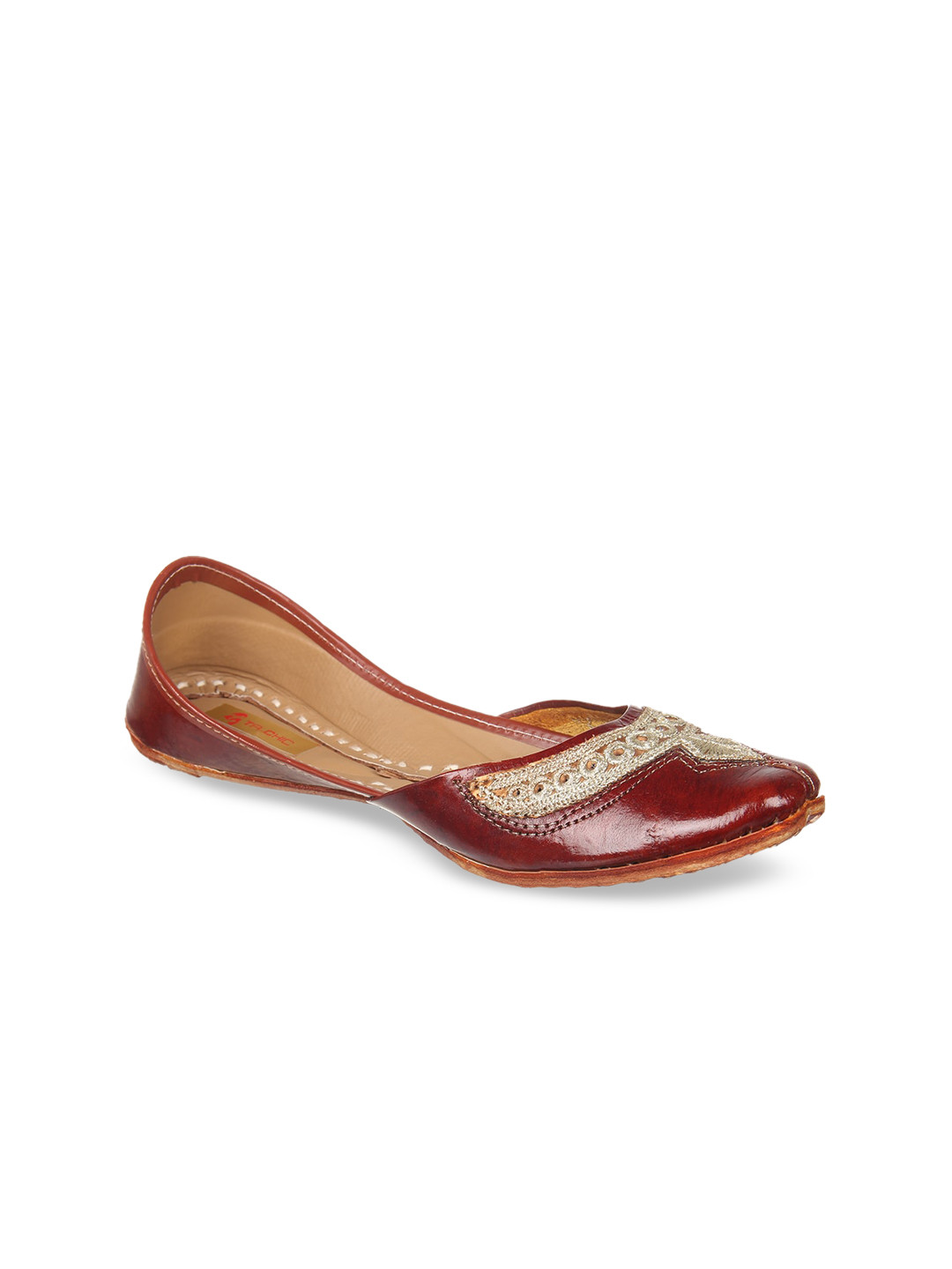 

Ta Chic Ethnic Embroidered Leather Square Toe Mojaris, Maroon