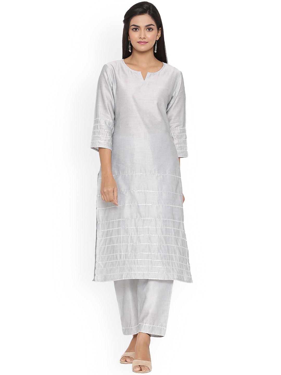 

Sangria Grey Gotta Patti Pure Cotton Kurta With Trouser