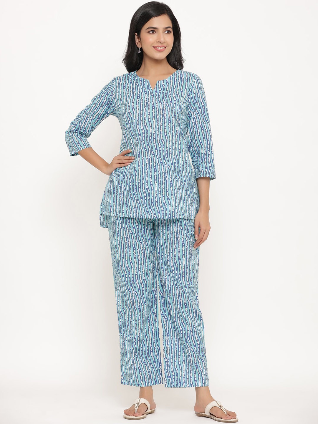 

Sangria Striped Pure Cotton Night Suits, Blue