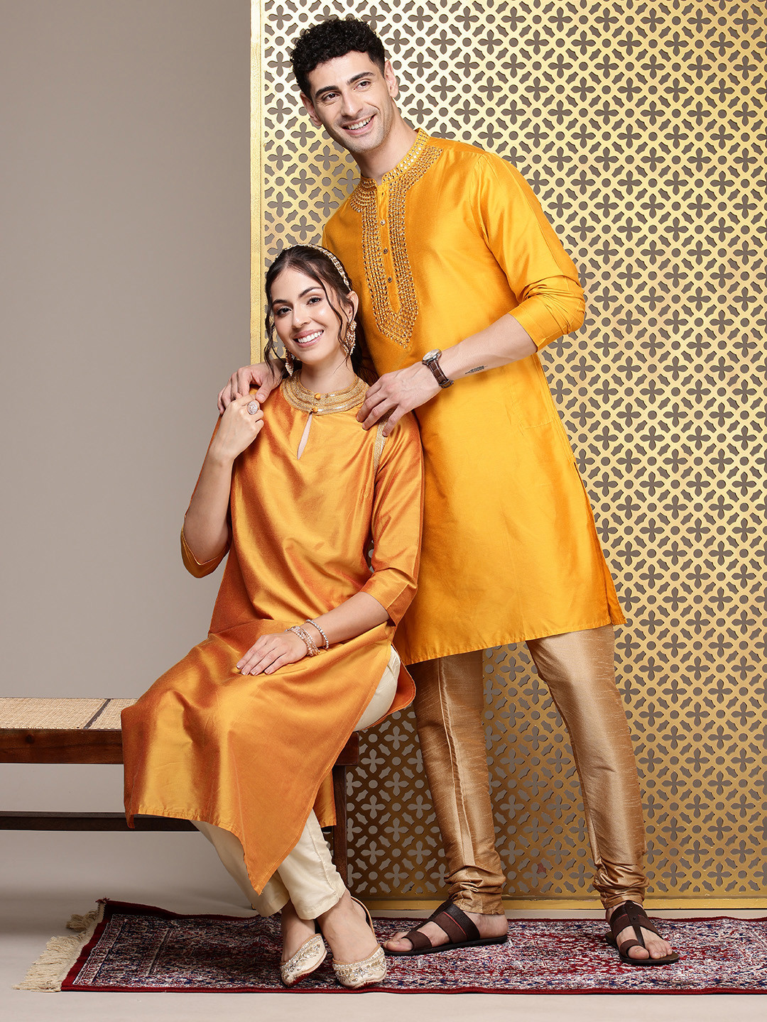 

House of Pataudi Embellished Jashn Straight Kurta, Mustard