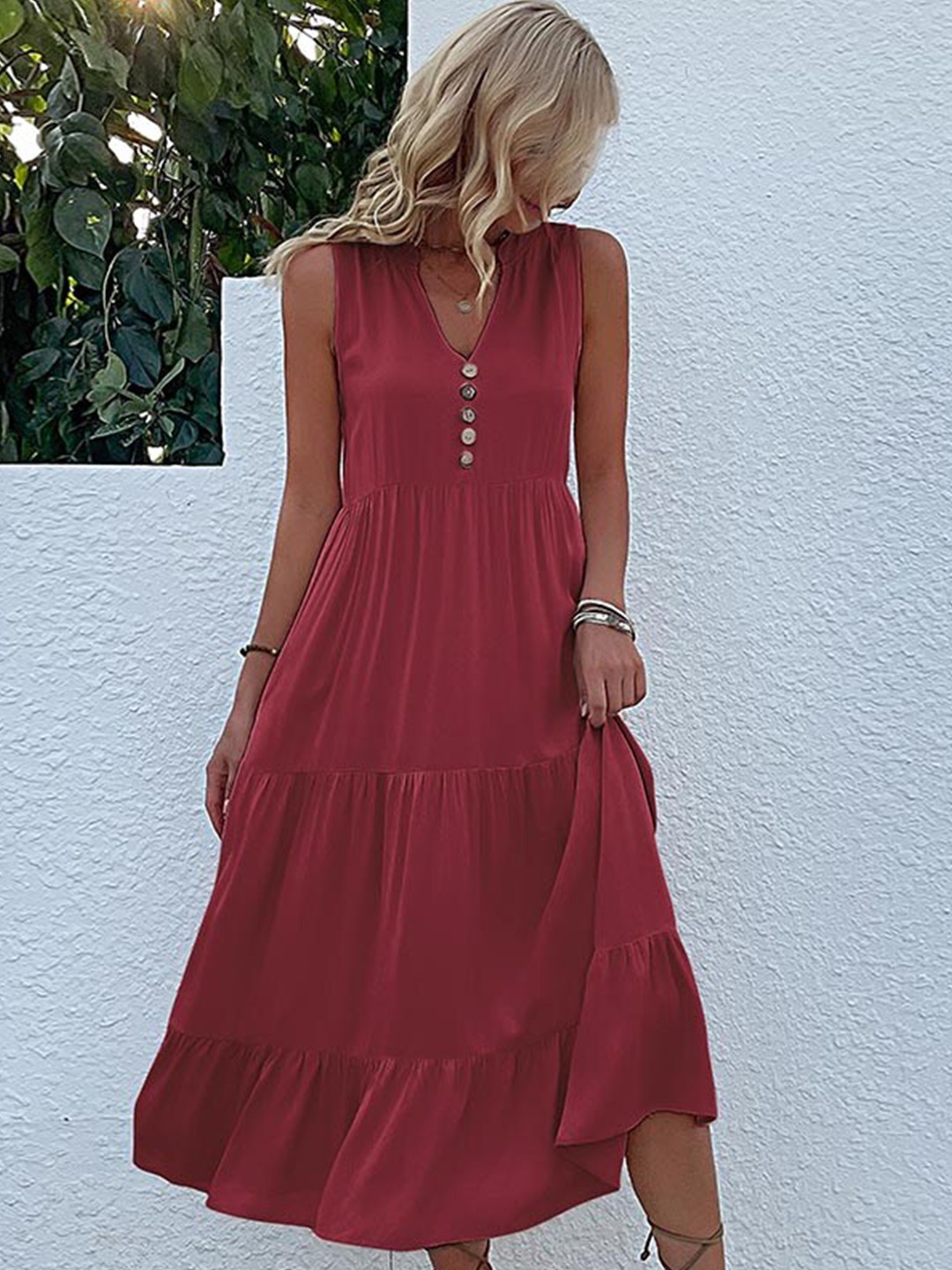 

StyleCast V-Neck Sleeveless Fit and Flare Dress, Rust