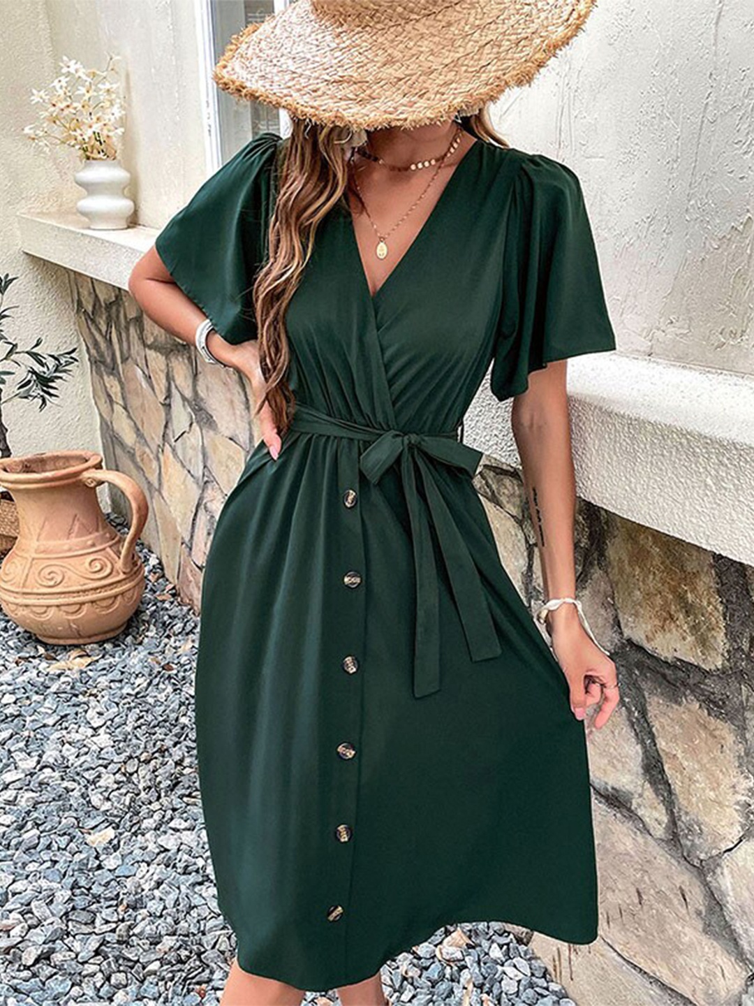 

StyleCast Green V-Neck Wrap Dress