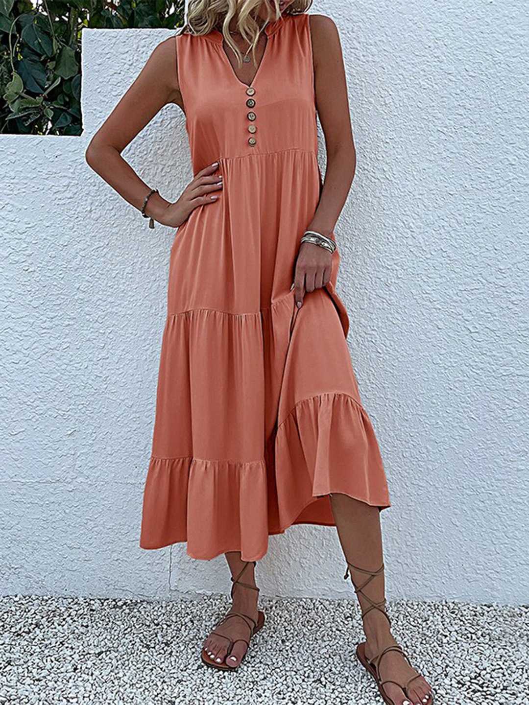 

StyleCast Orange V-Neck Sleeveless Tiered A-Line Dress