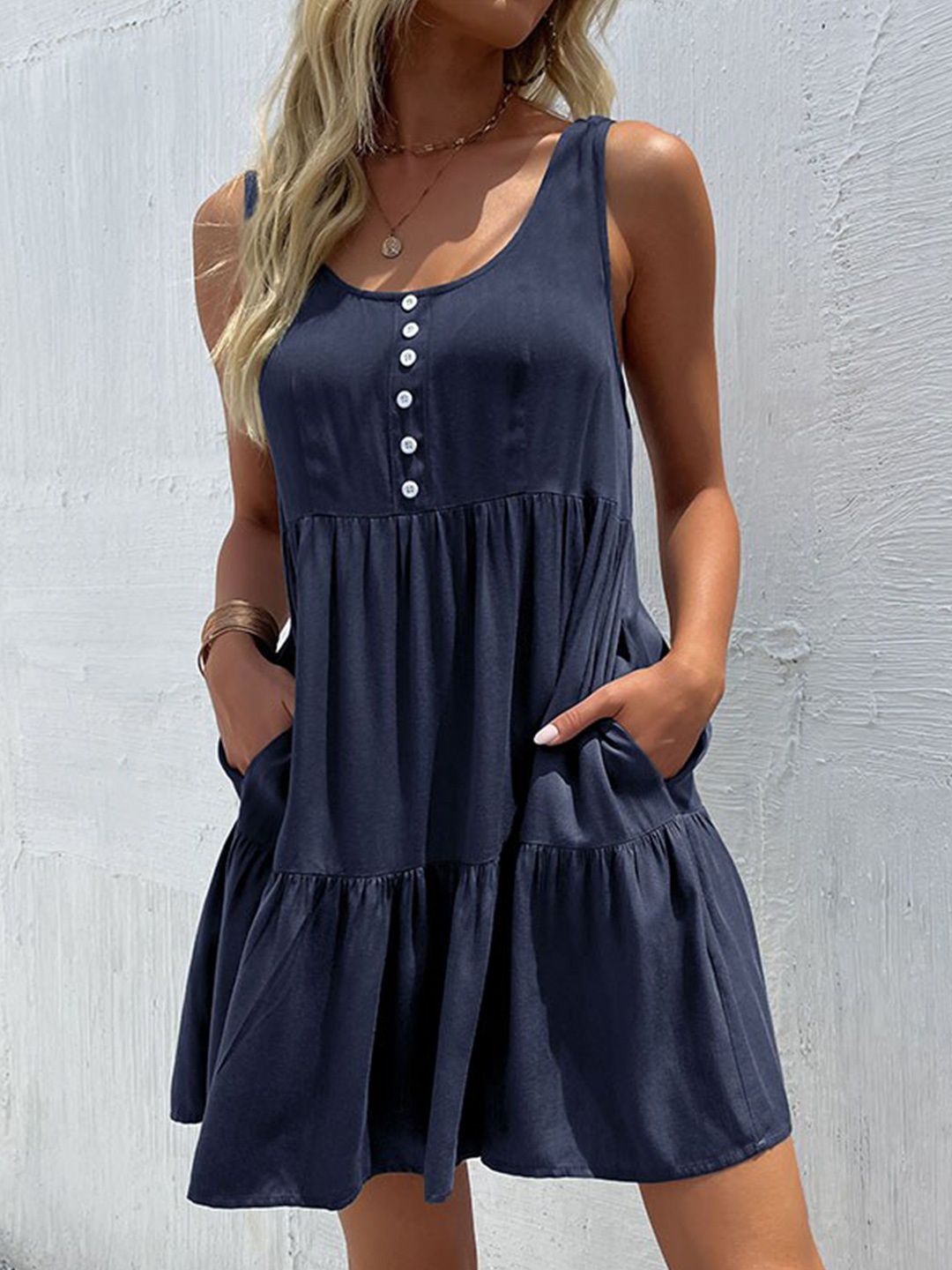 

StyleCast Navy Blue Round Neck A-Line Dress