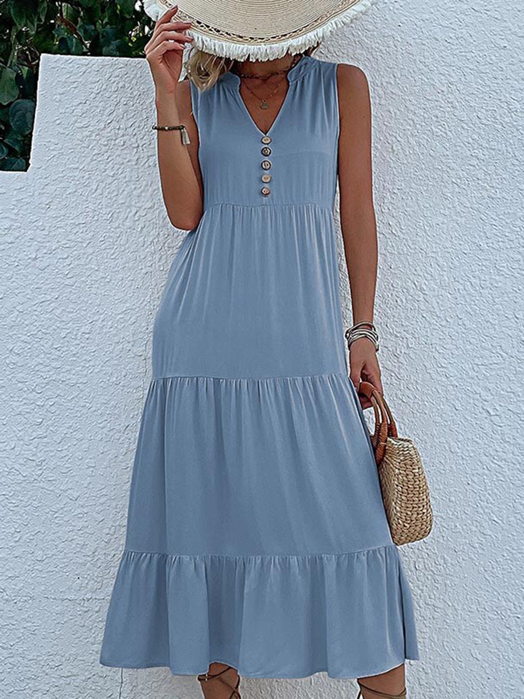 

StyleCast Blue Mandarin Collar A-Line Dress