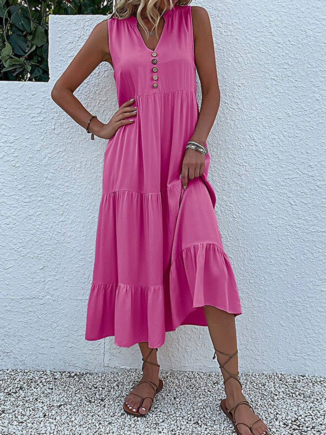 

StyleCast Pink V-Neck Tiered A-Line Midi Dress
