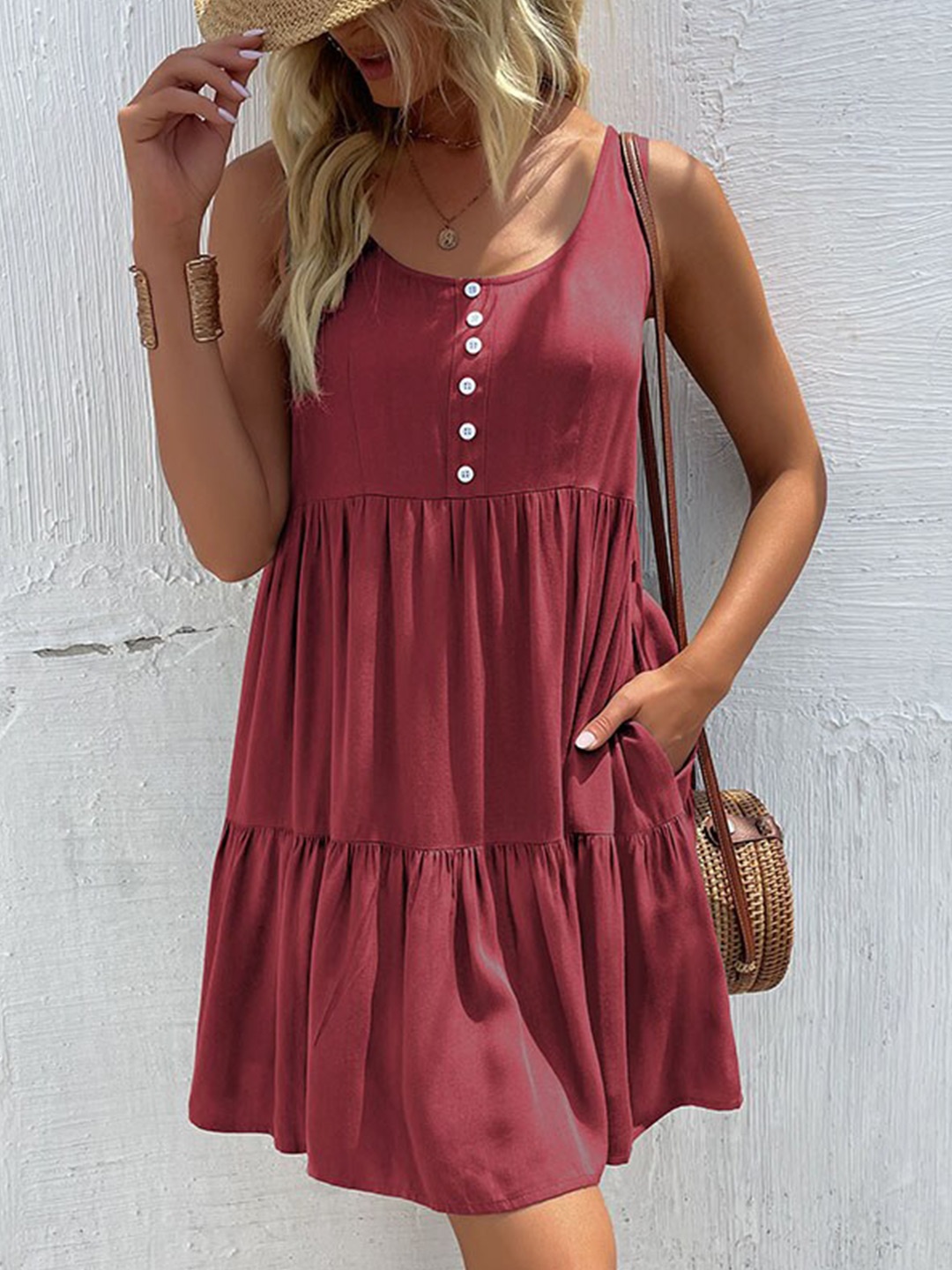 

StyleCast Red Sleeveless A-Line Dress
