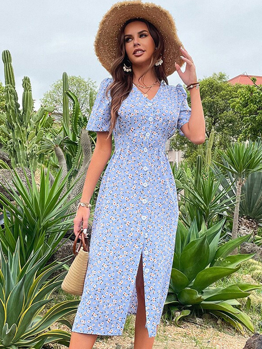 

StyleCast Floral Printed V-Neck A-line Dress, Blue