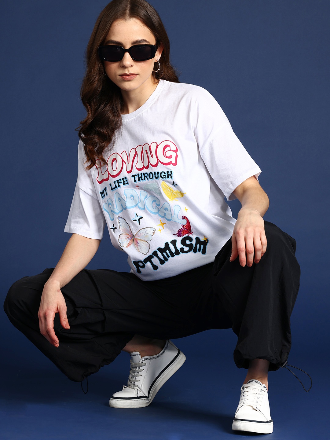 

Mast & Harbour Printed Drop-Shoulder Sleeves Pure Cotton Relaxed T-shirt, White
