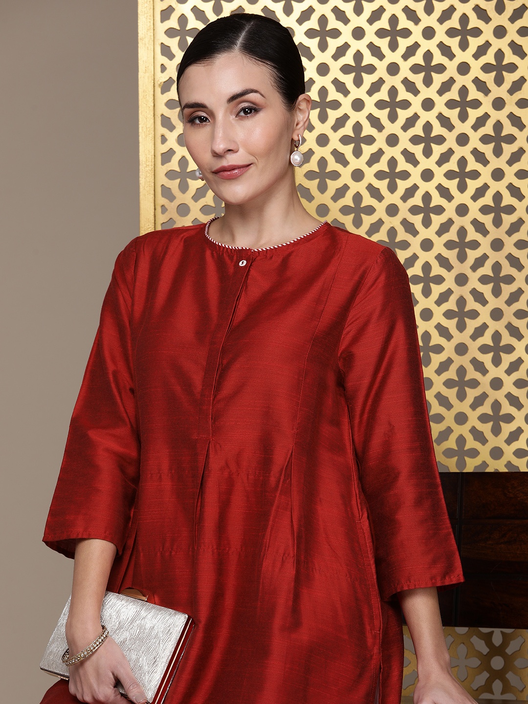 

House of Pataudi Women Rozana A-Line Kurta, Red
