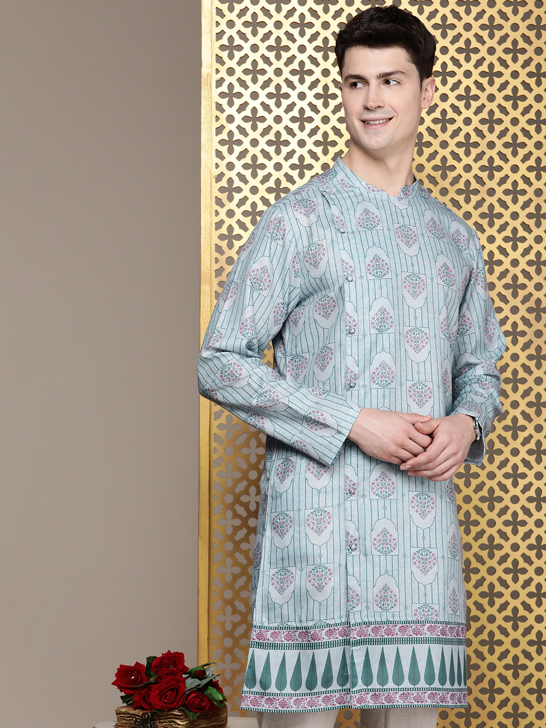 

House of Pataudi Ethnic Motifs Printed Jashn Kurta, Green