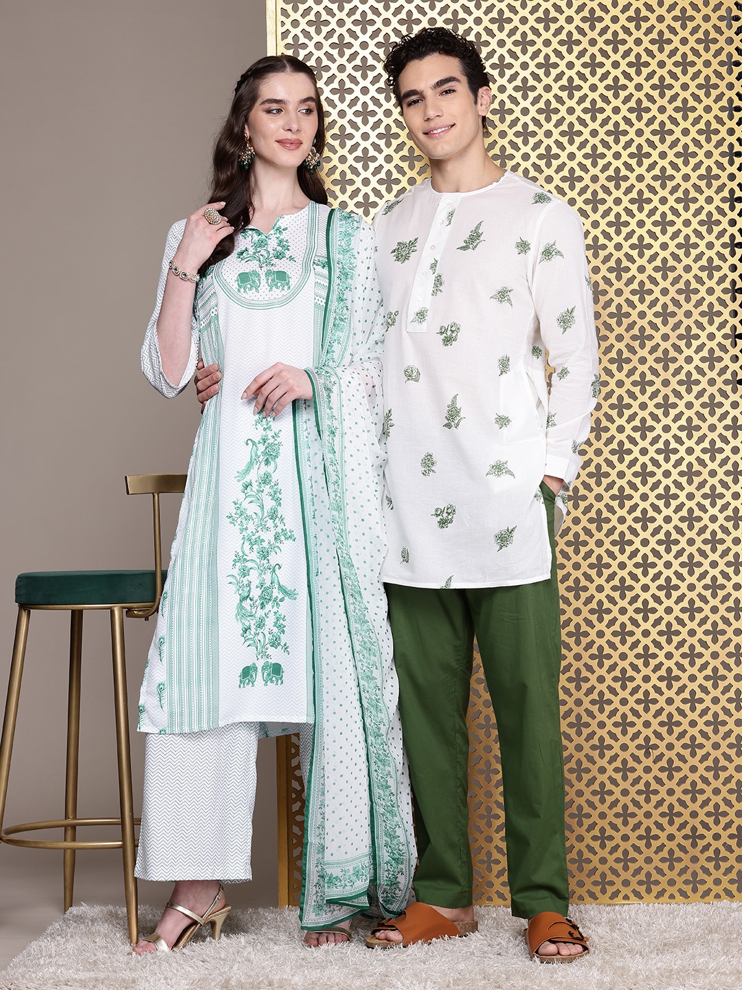 

House of Pataudi Women Jashn Ethnic Motifs Printed Kurta with Palazzos & Dupatta, White