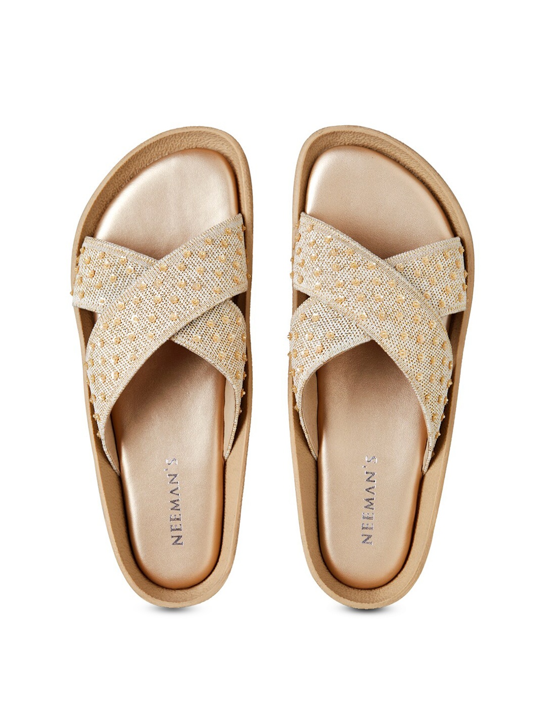 

NEEMANS Embellished Cross Strap Open Toe Flats, Beige