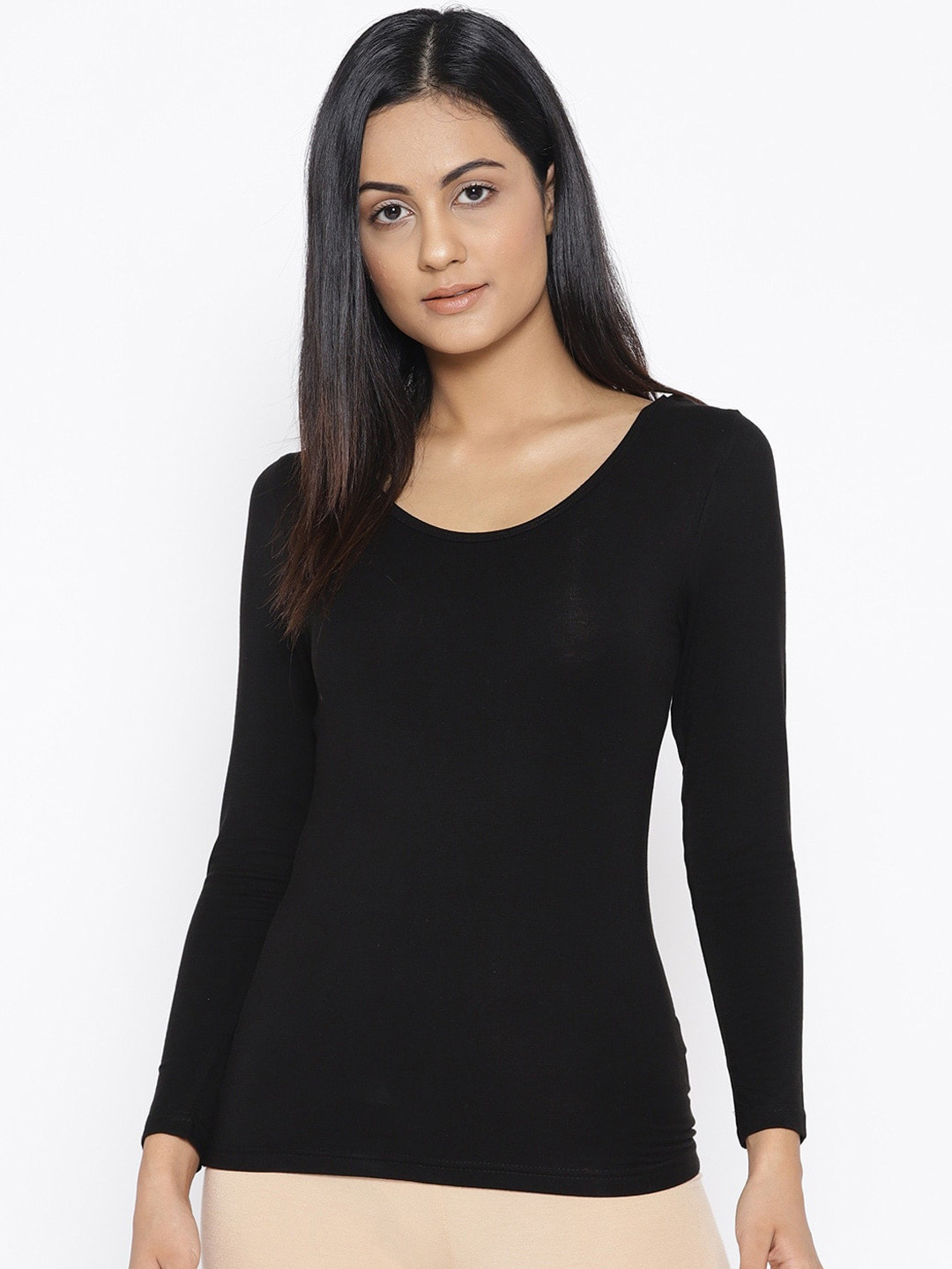 

Kanvin Women Round Neck Thermal Tops, Black