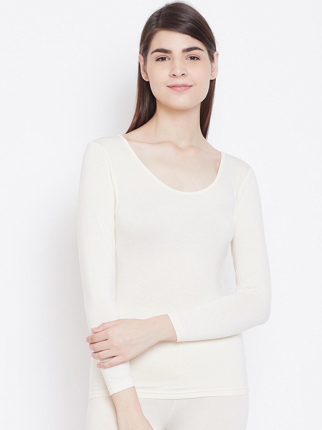 

Kanvin Women Round Neck Thermal Tops, Off white