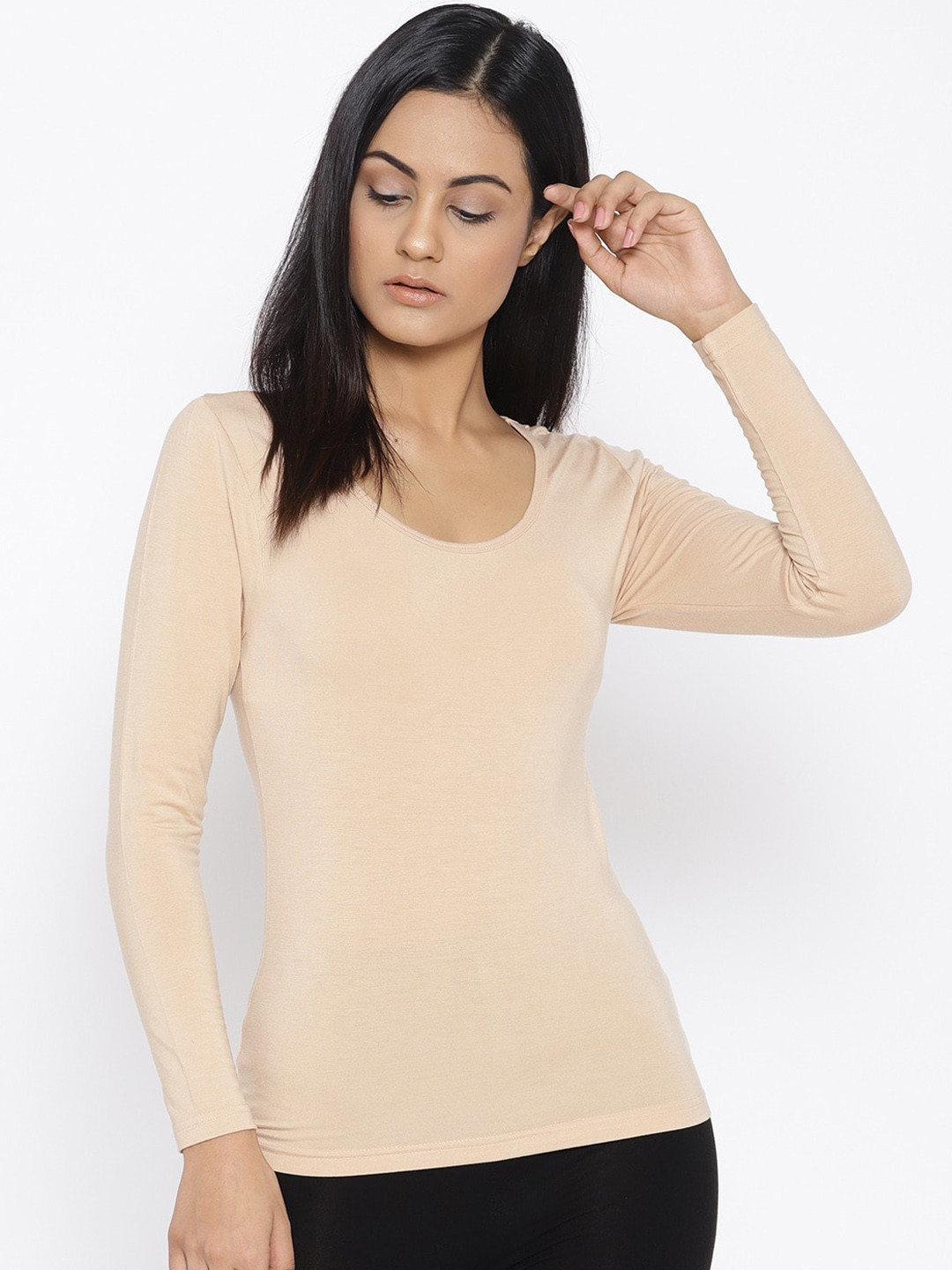 

Kanvin Women Round Neck Thermal Tops, Beige