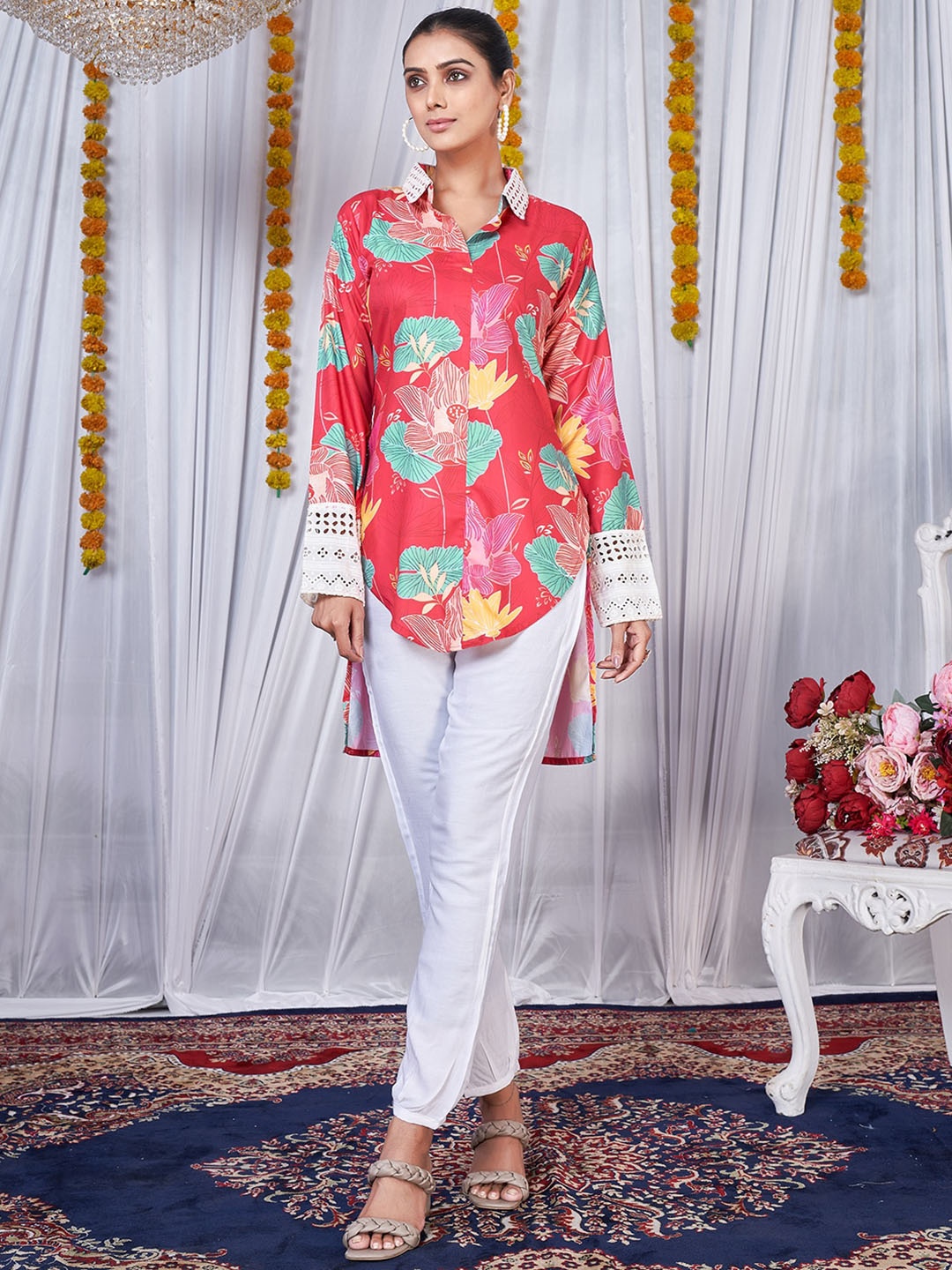 

PRENEA Printed Shirt Collar Shirt & Trouser, Peach