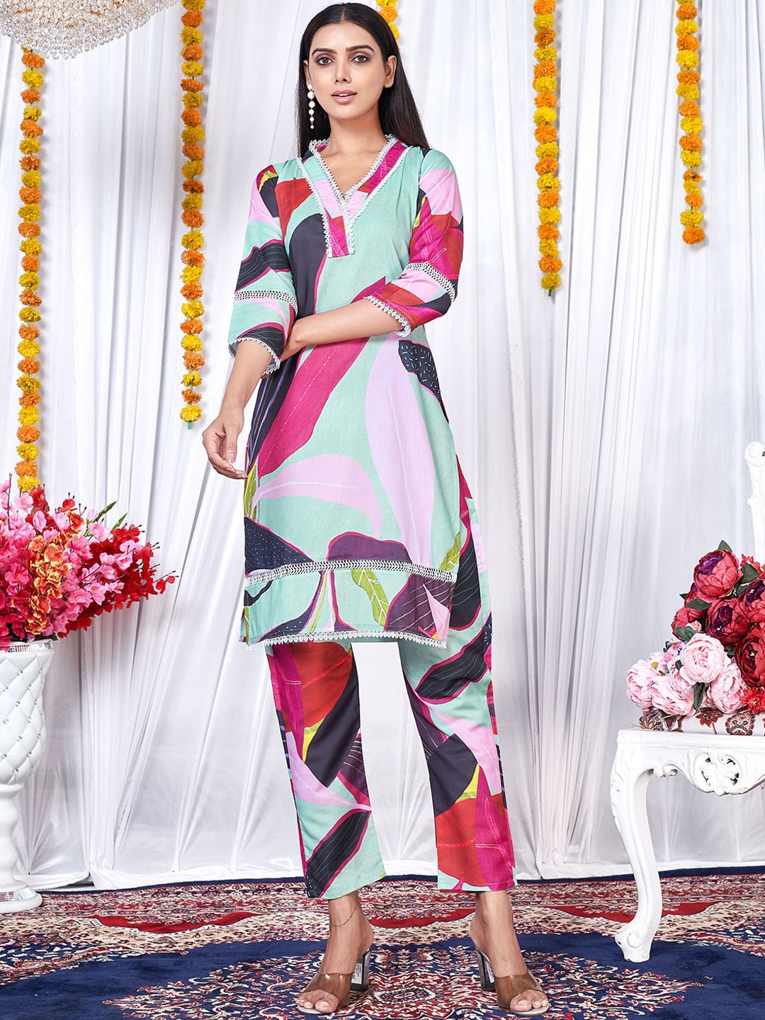 

PRENEA Abstract Printed Kurta With Trousers, Blue