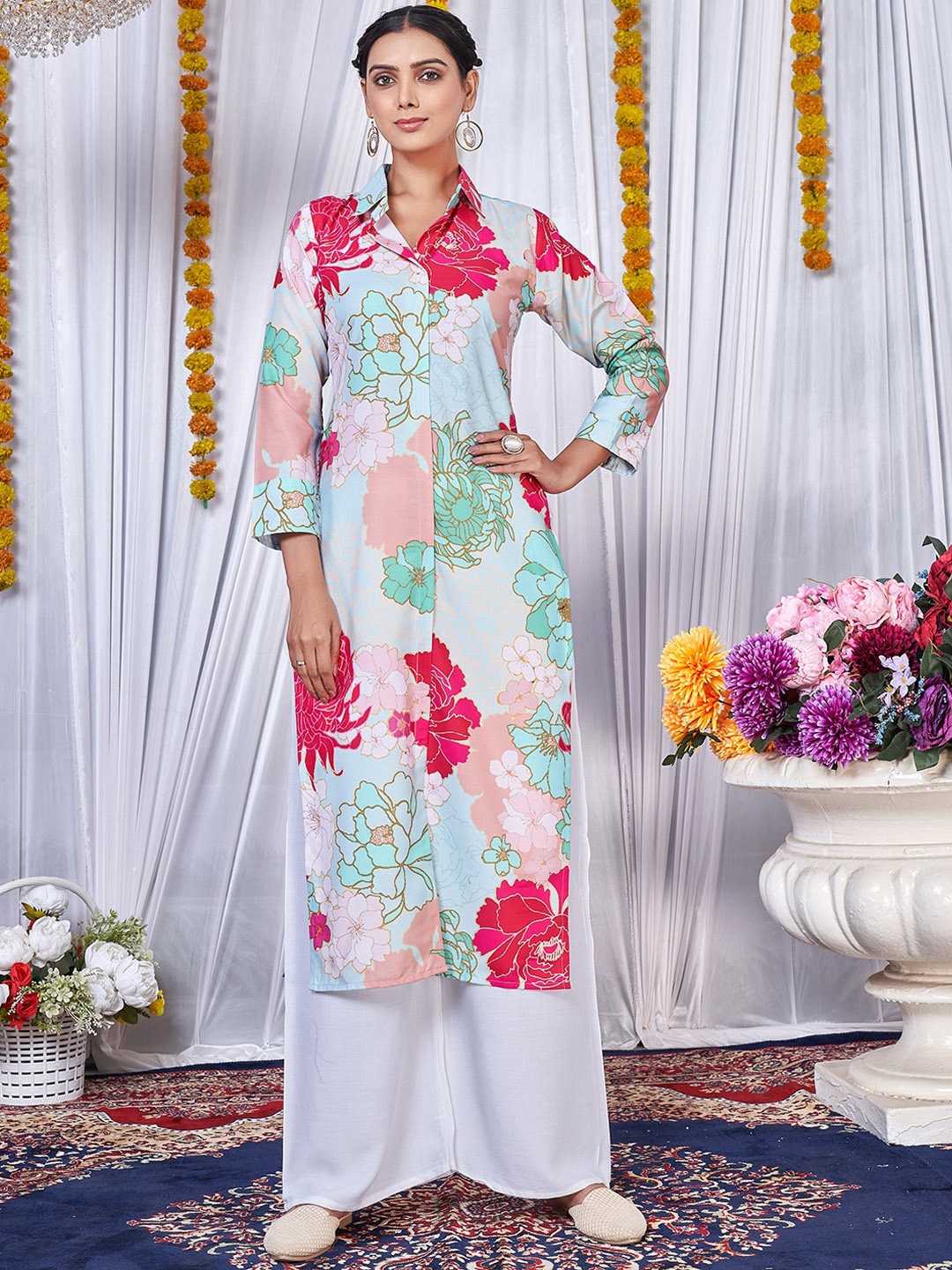 

PRENEA Abstract Printed Kurta With Palazzos, White