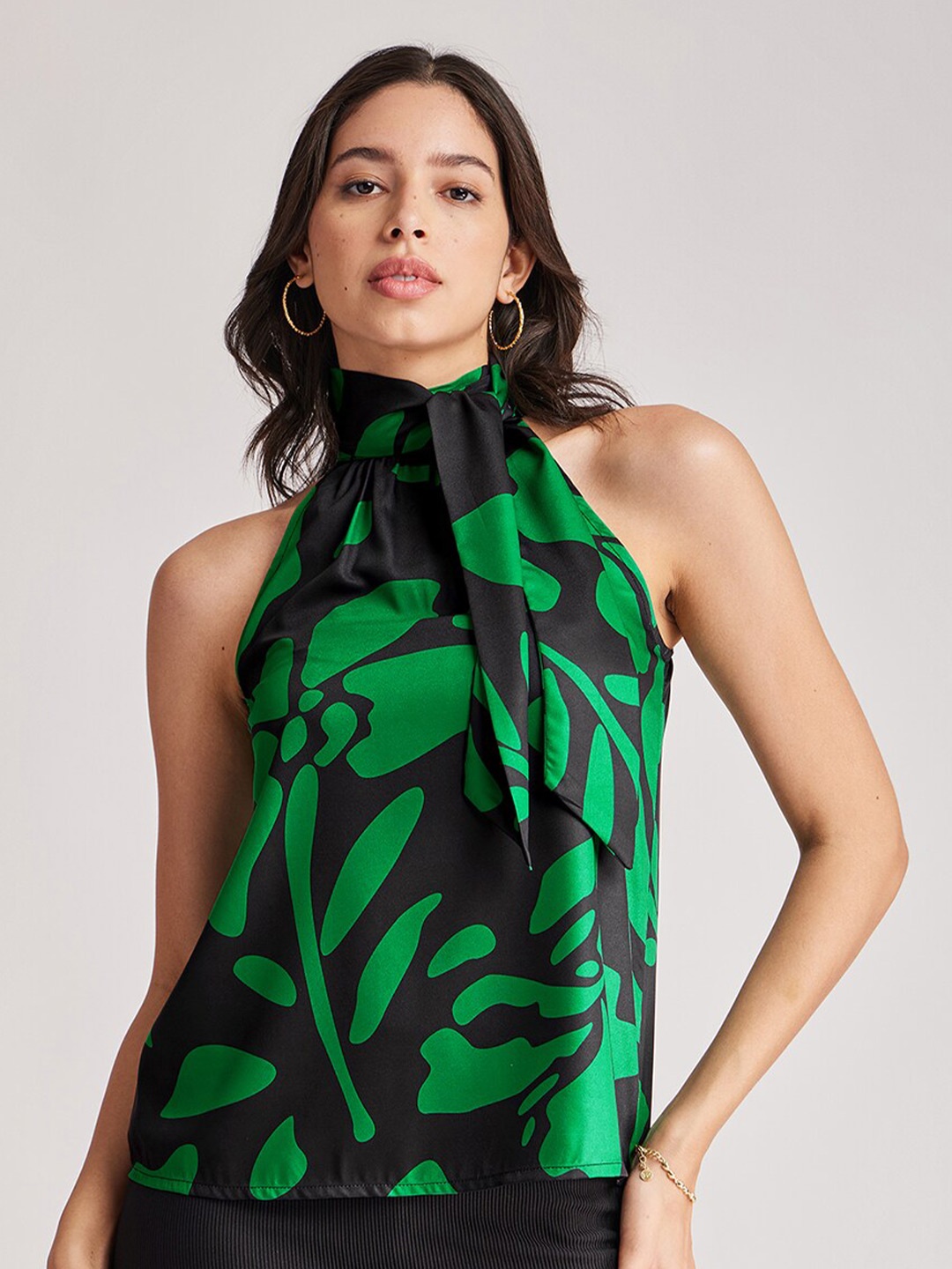 

FableStreet Abstract Printed High Neck Sleeveless Top, Black