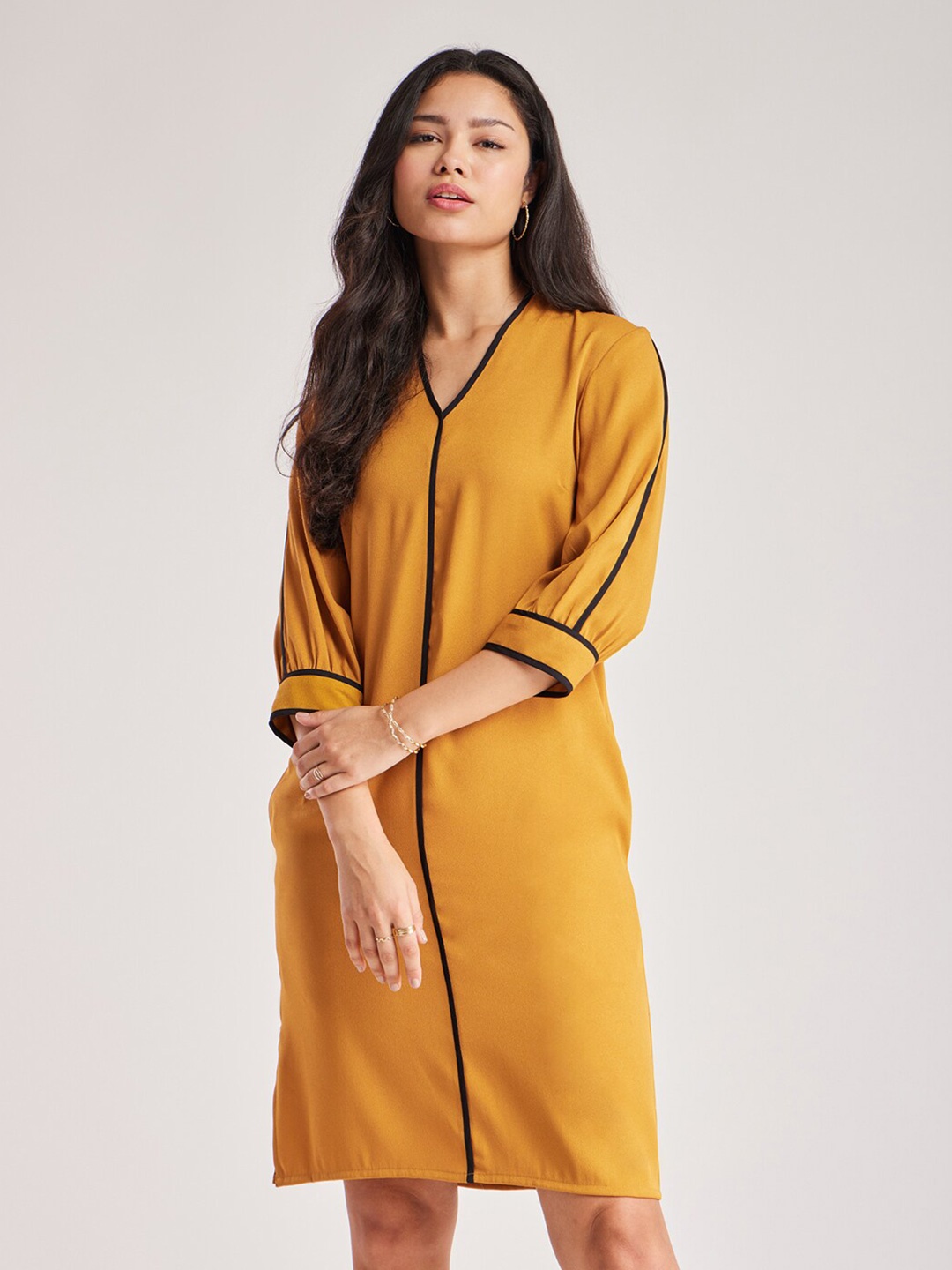 

FableStreet V-Neck Sheath Dress, Mustard