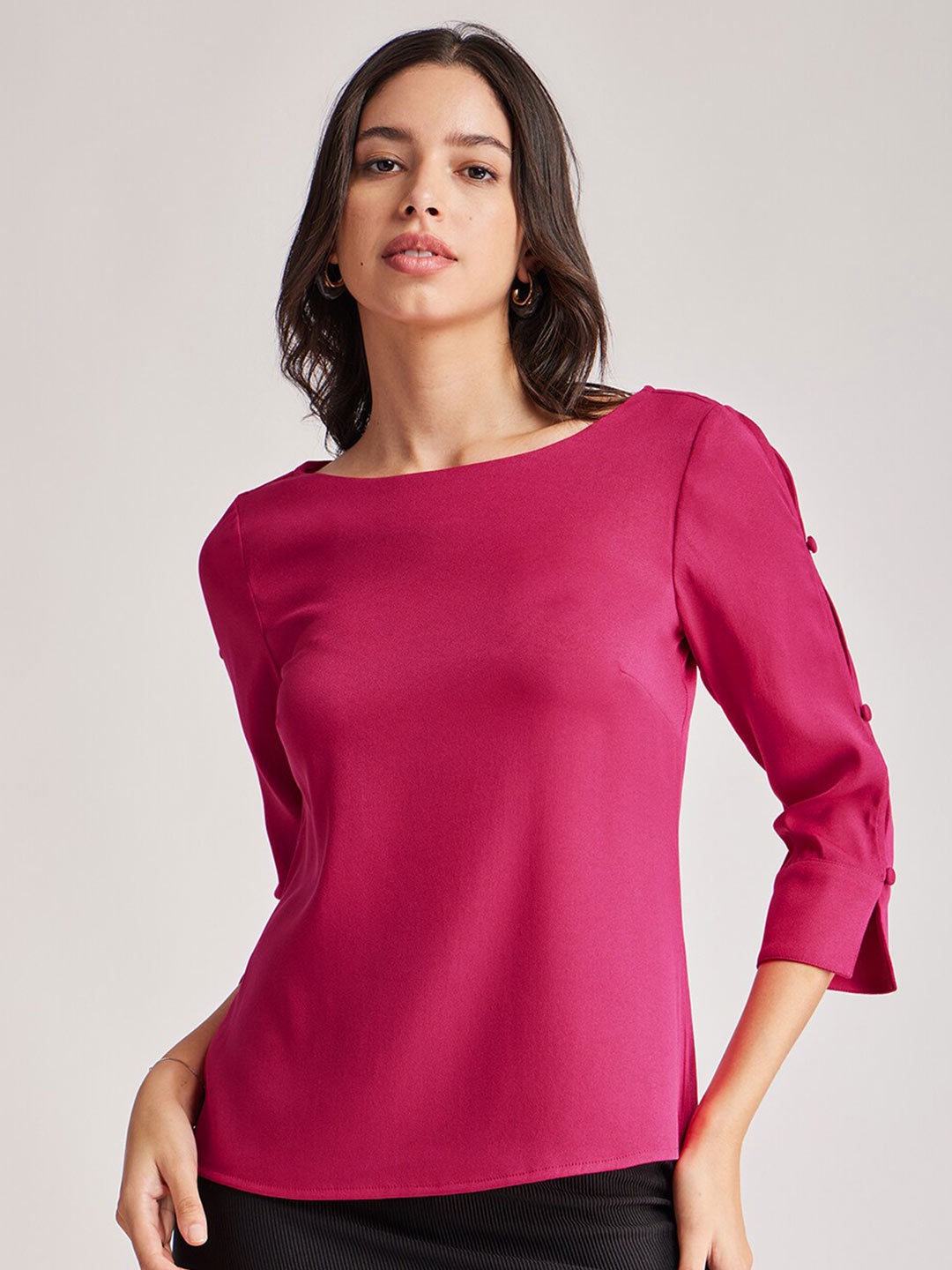 

FableStreet Boat Neck Slit Sleeves Top, Fuchsia