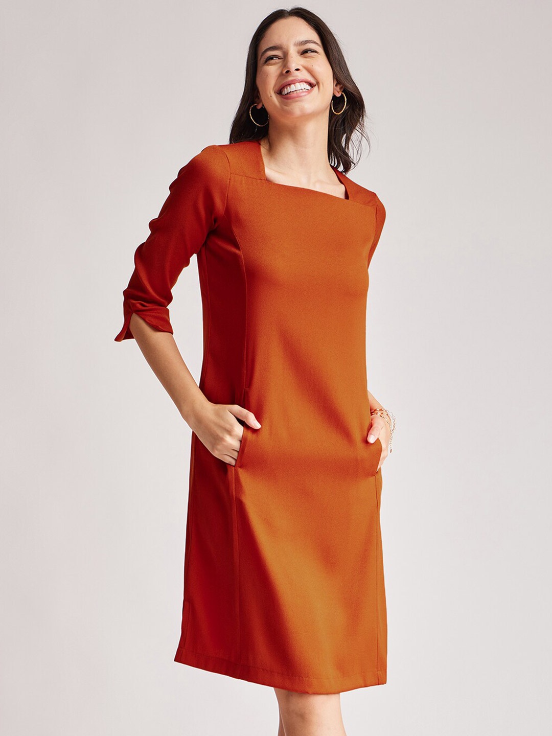 

FableStreet Square Neck Sheath Dress, Rust