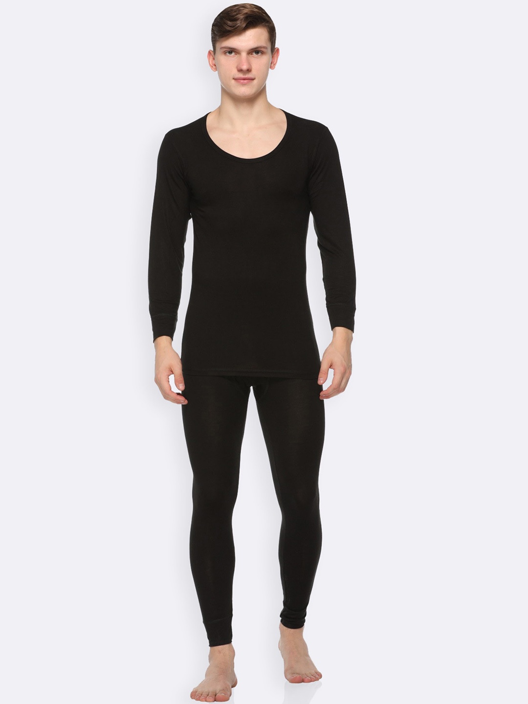 

Kanvin Men Round Neck Top With Mid-Rise Bottom, Black
