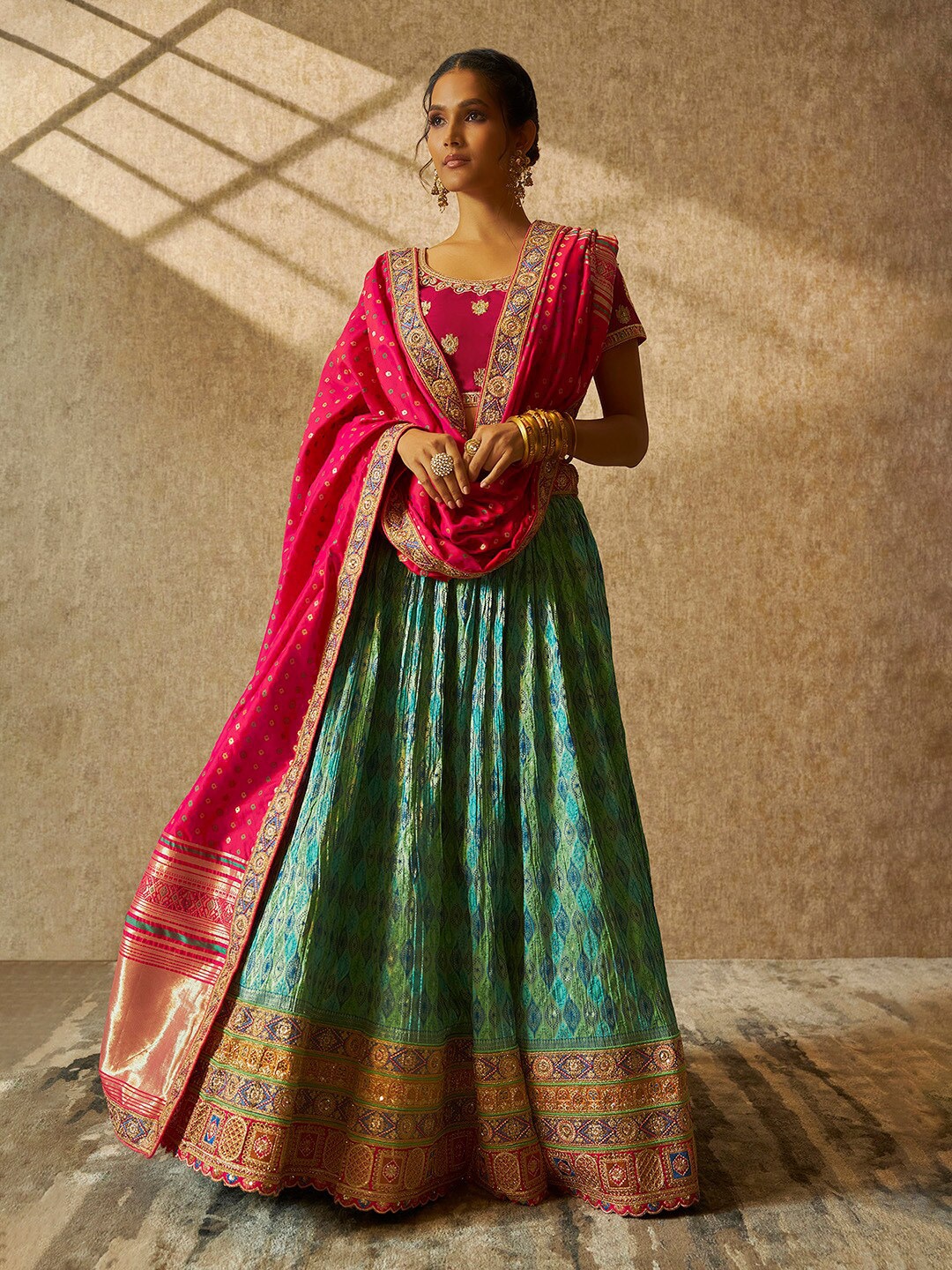 

Soch Teal Embroidered Beads & StonesUnstitched Lehenga & Blouse With Dupatta