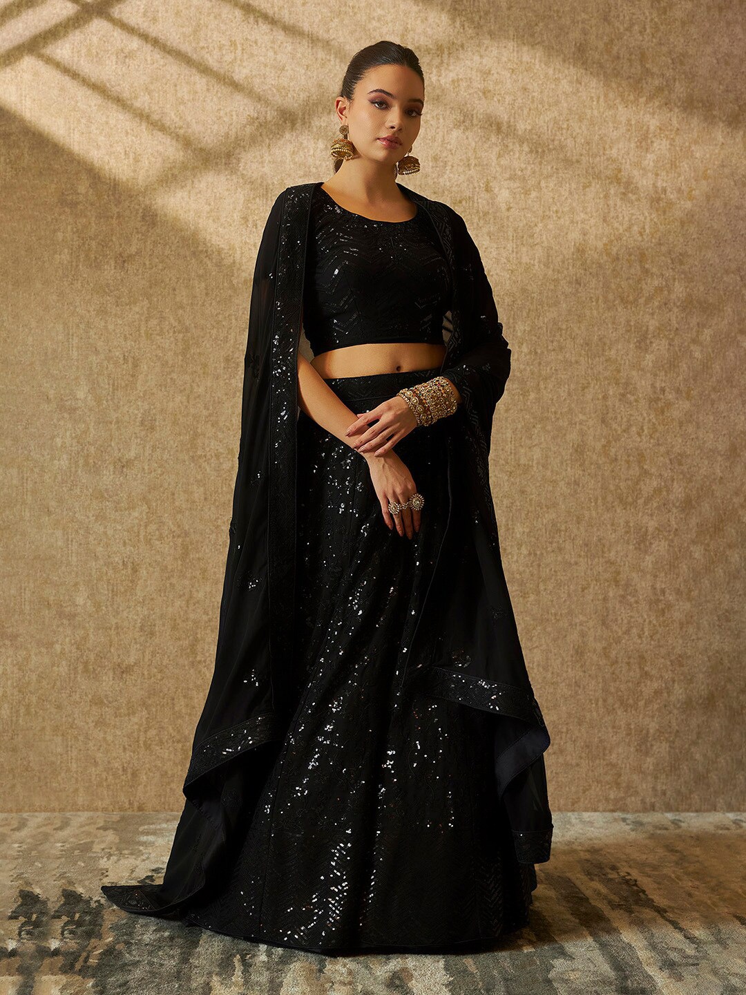 

Soch Embellished Sequinned Unstitched Lehenga & Blouse With Dupatta, Black