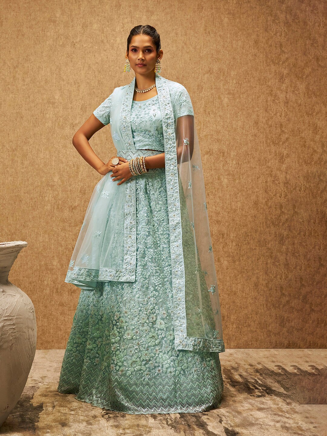 

Soch Blue Embroidered Thread Work Unstitched Lehenga & Blouse With Dupatta