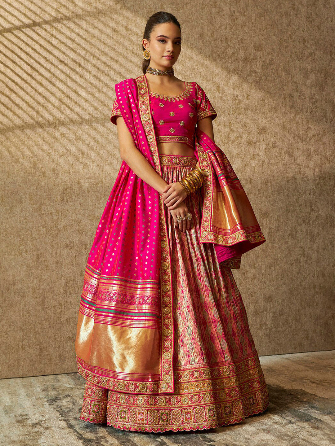 

Soch Fuchsia Ethnic Motifs Embroidered Beads And Stones Unstitched Lehenga Choli