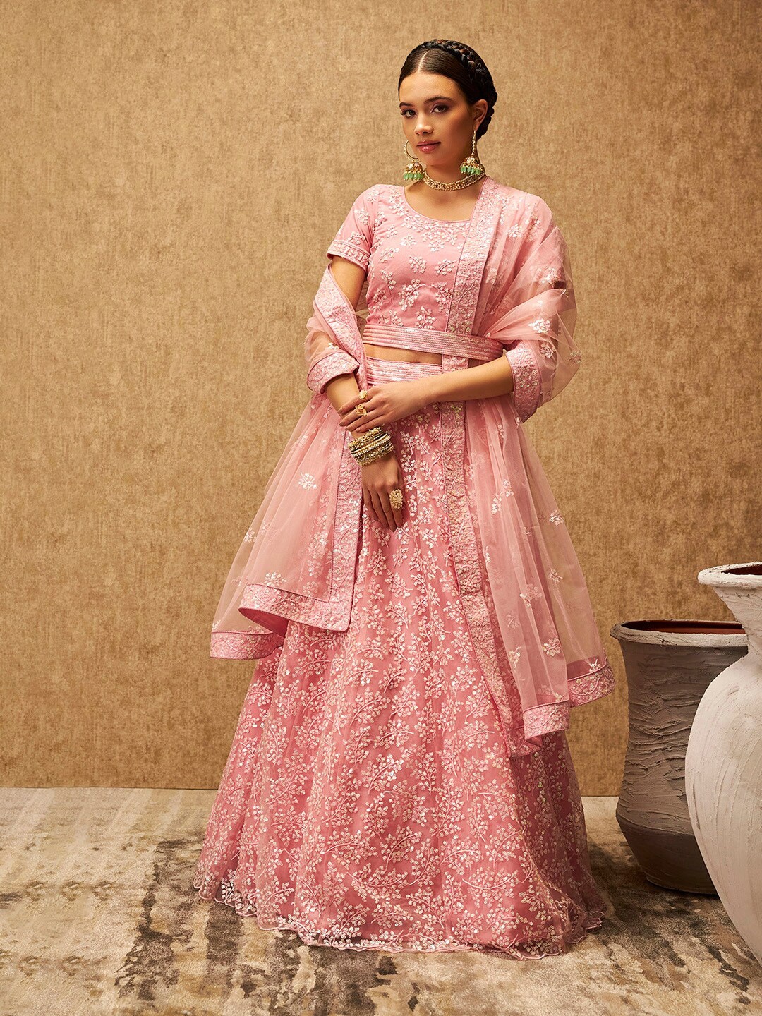 

Soch Pink Embellished Sequinned Unstitched Lehenga & Blouse With Dupatta