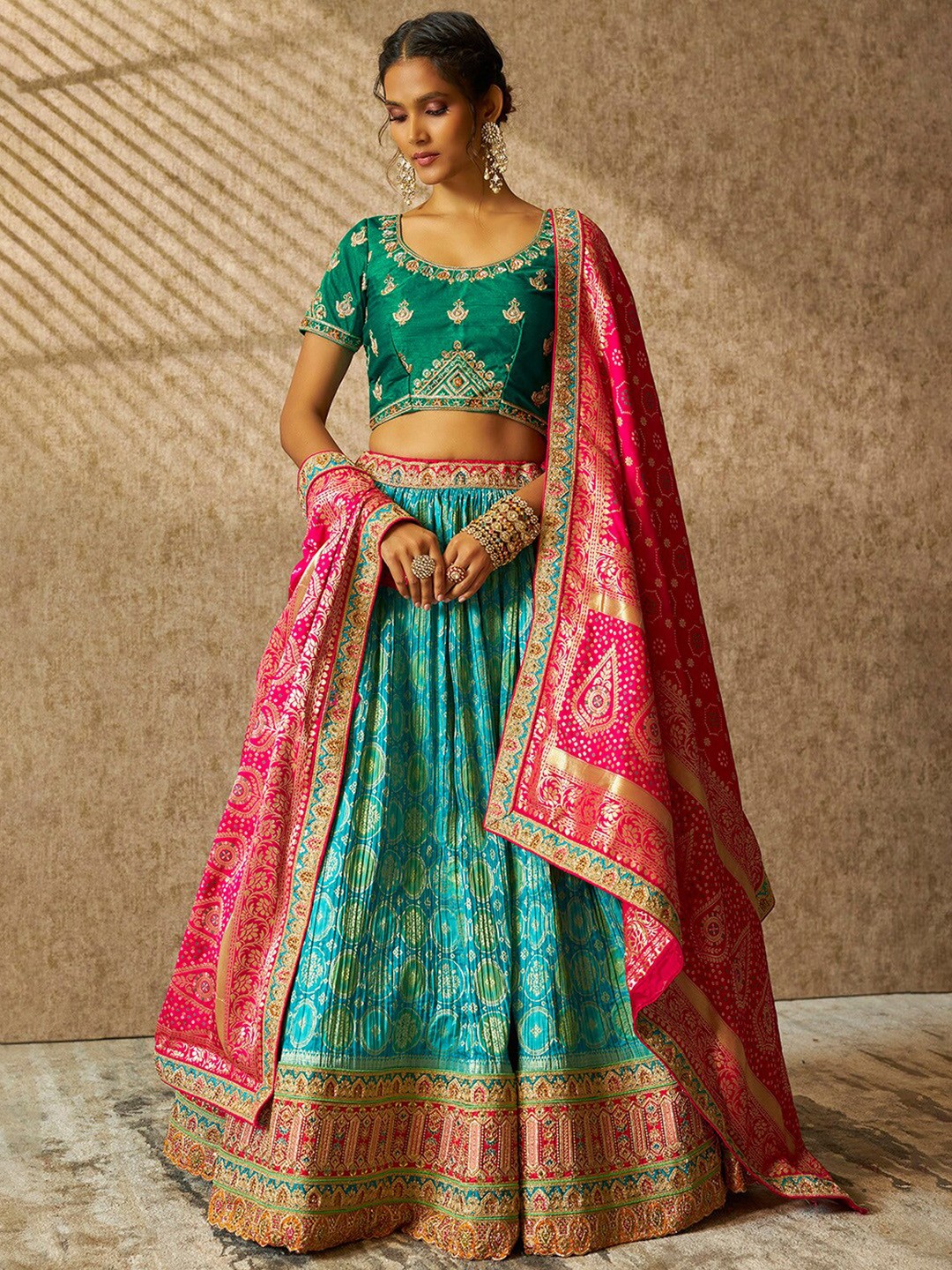 

Soch Embroidered Zari Detail Unstitched Lehenga & Blouse With Dupatta, Green