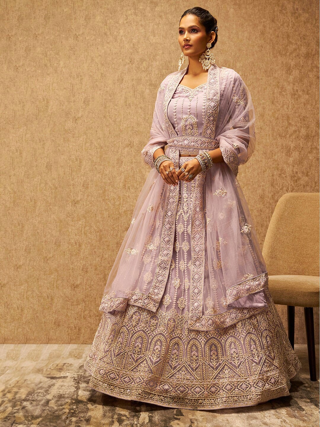 

Soch Purple Embellished Sequinned Unstitched Lehenga With Blouse & Dupatta