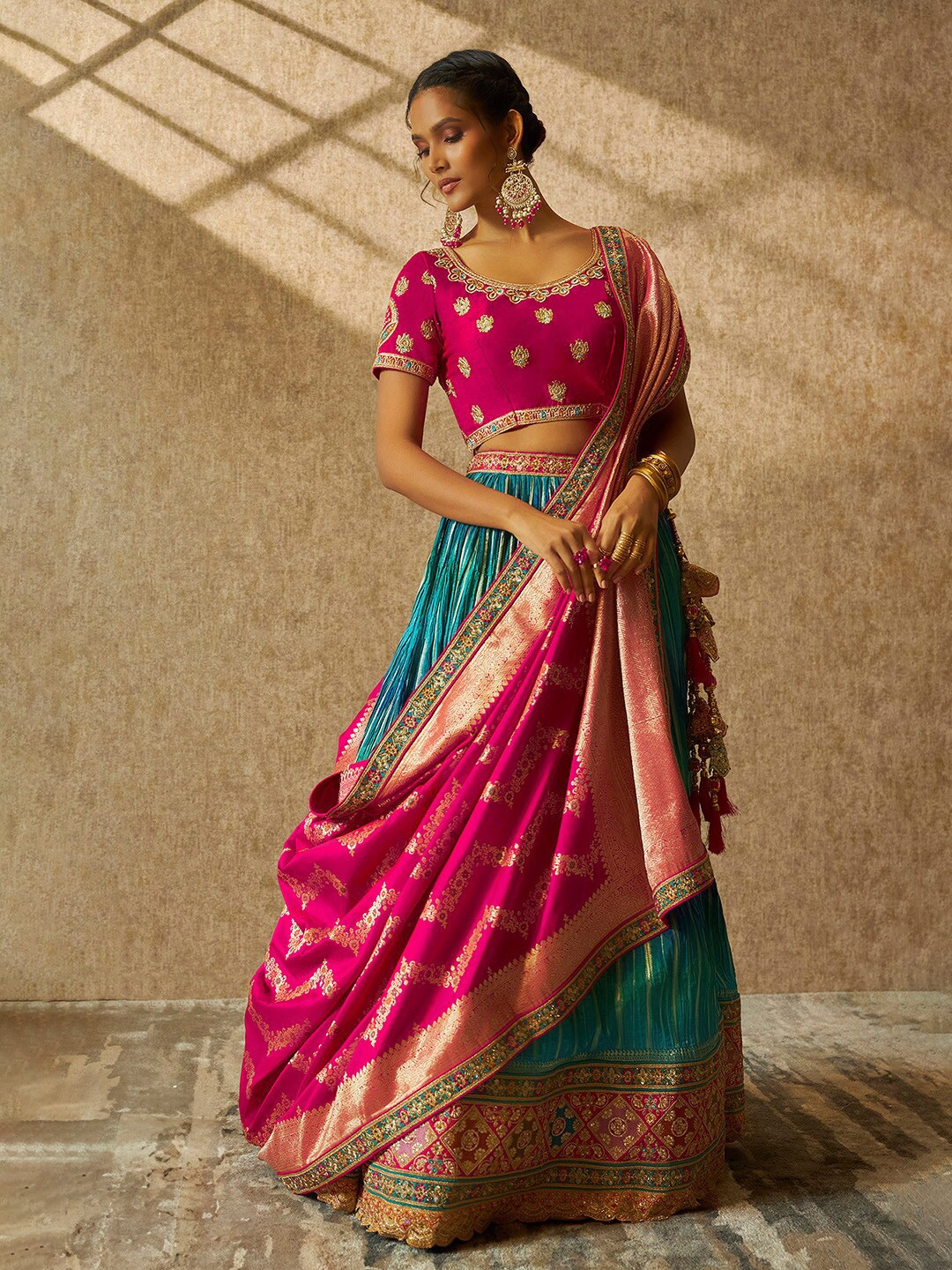 

Soch Green Embroidered Unstitched Lehenga & Blouse With Dupatta