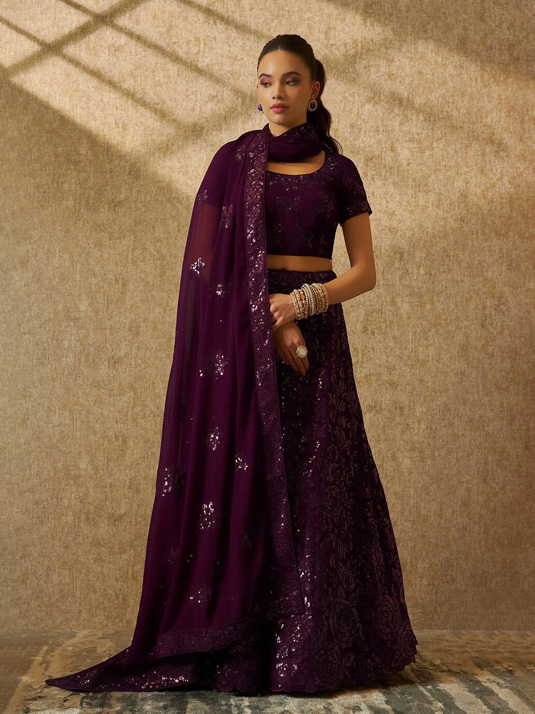 

Soch Purple Sequin Embellished Unstitched Lehenga & Blouse With Dupatta