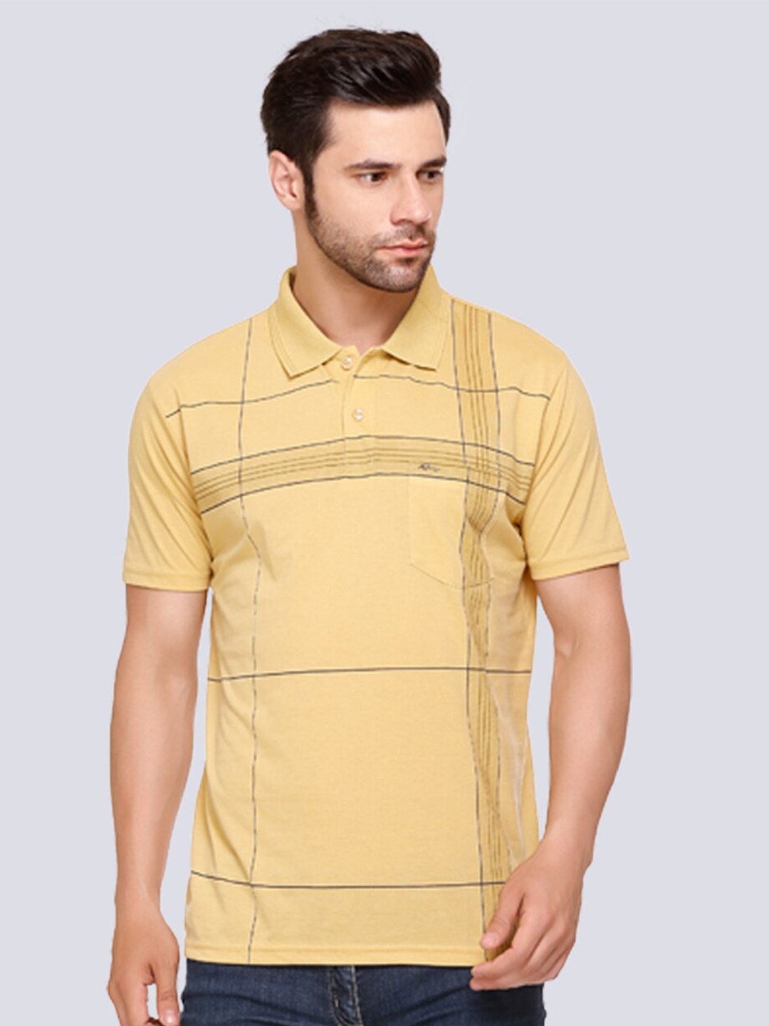 

ARRAY Checked Polo Collar Cotton T-shirt, Yellow