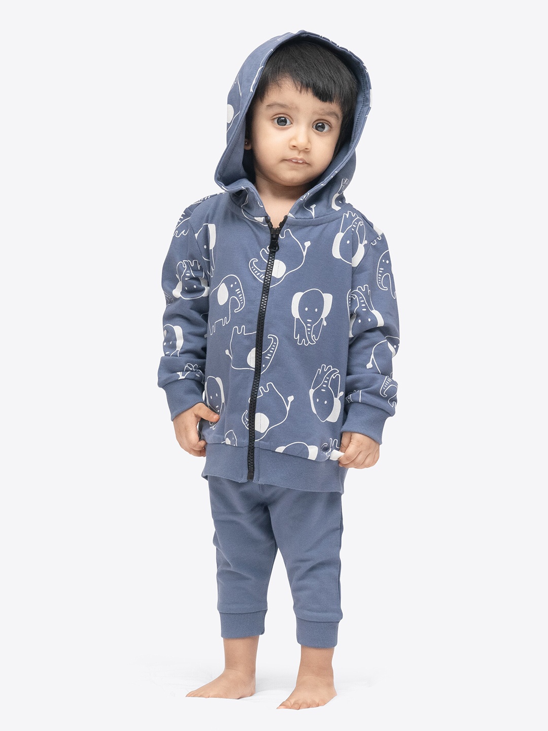 

ariel Unisex Kids Printed Hooded Cotton Sweatshirt With Jogger, Blue