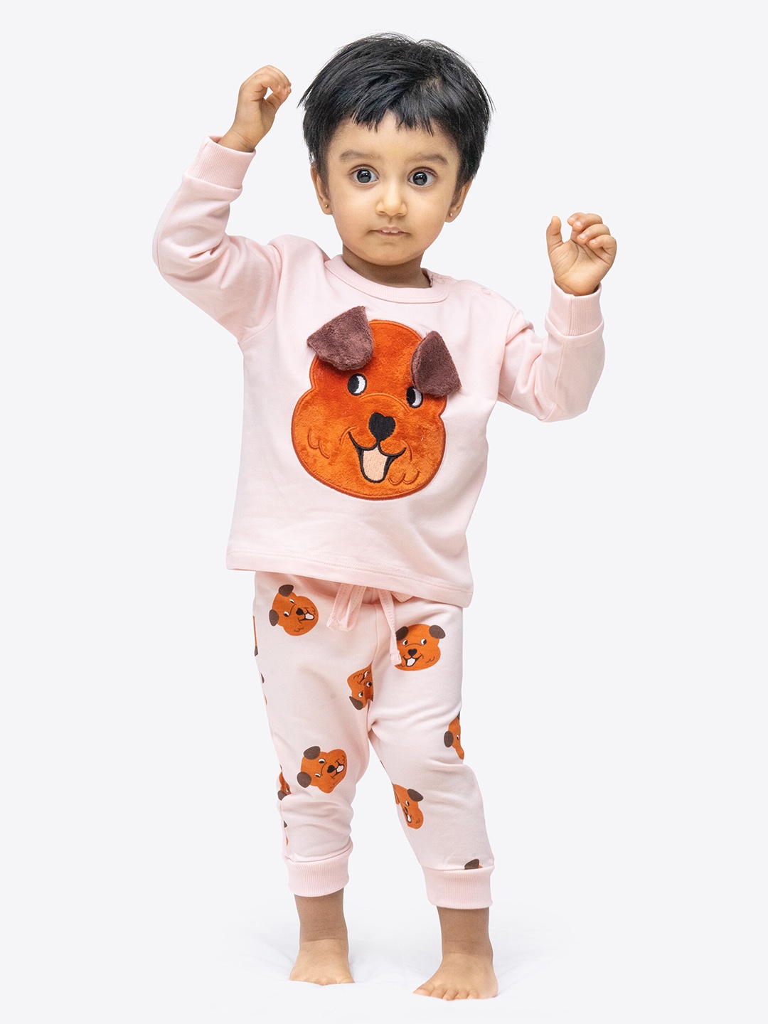 

ariel Kids Applique Cotton Sweatshirt With Jogger, Peach