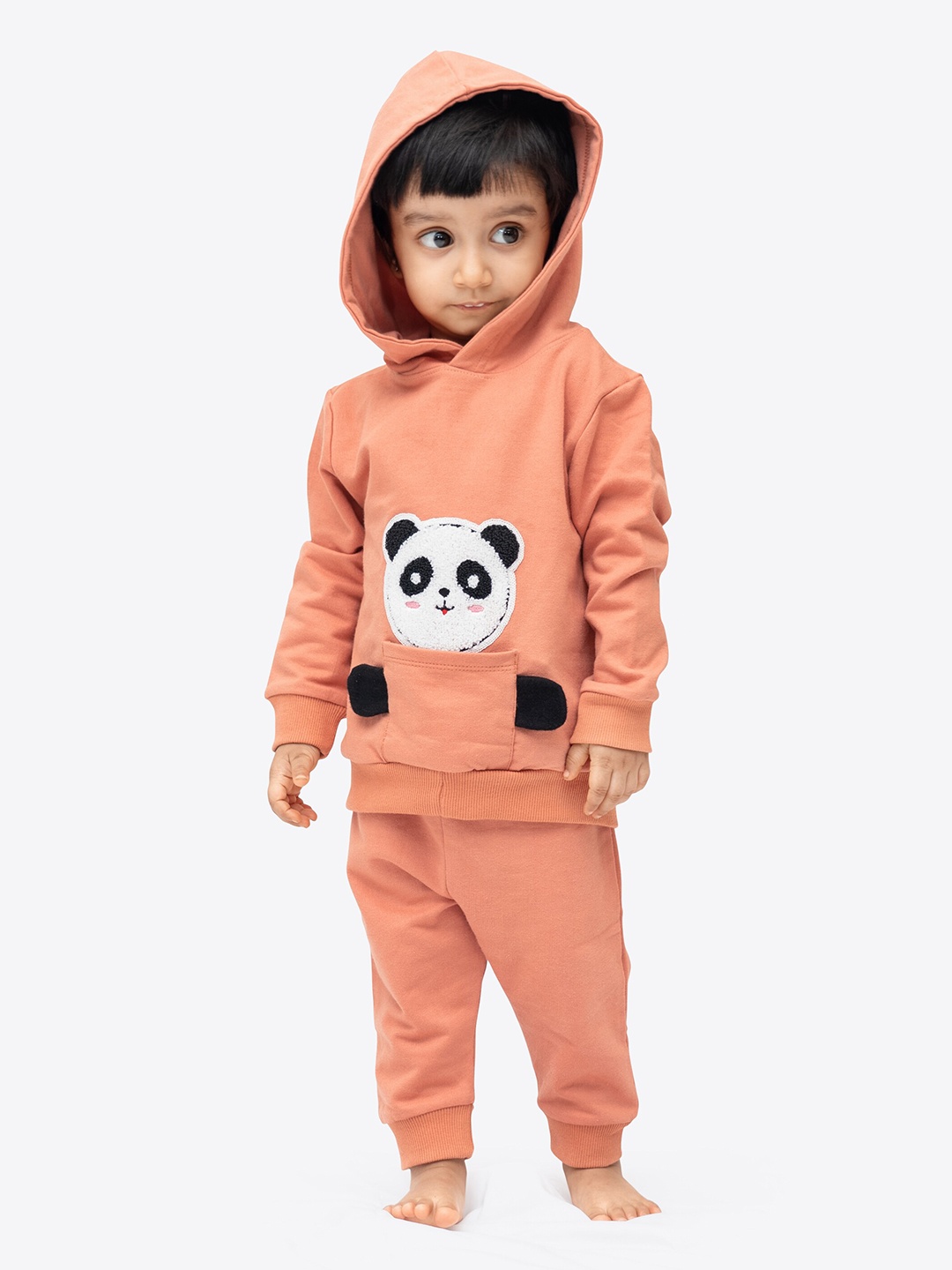 

ariel Kids Self Designed Hooded Pure Cotton Sweatshirt & Pyjamas, Orange